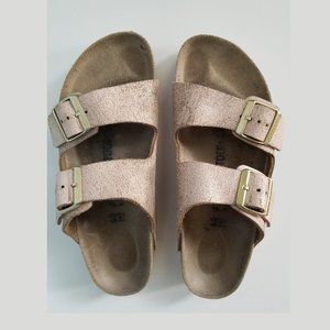 Birkenstock Arizona Washed Metallic Rose Gold Sz 9